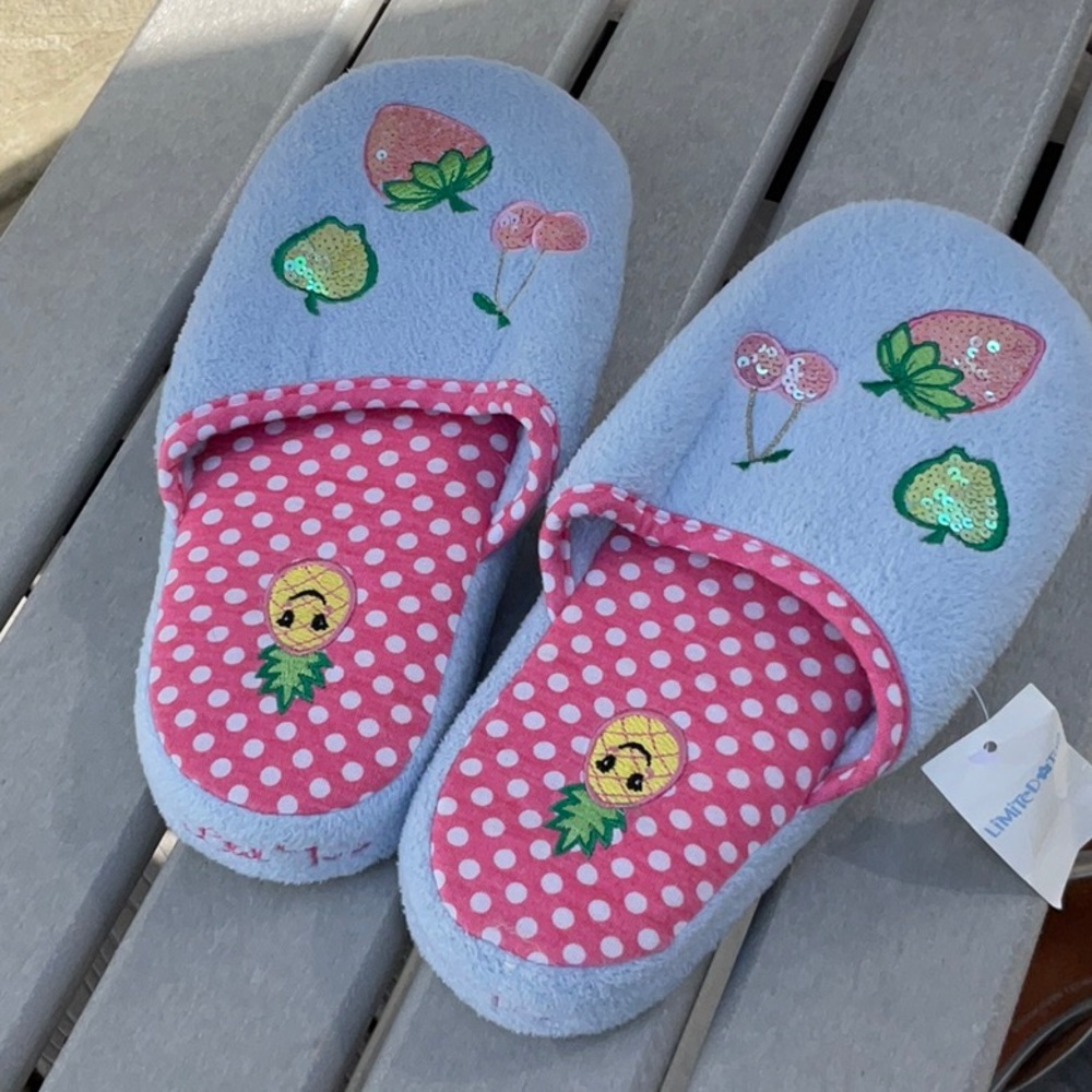 Limited Too 5 6 fruit sequin blue foam slippers NWT